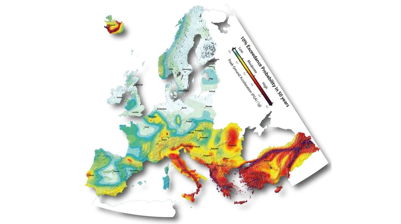 Carta del rischio sismico in Europa  (progetto SHARE, 2013)