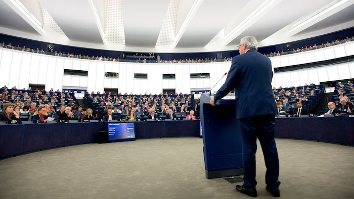 Strasbourg, 13 September 2017: EU Commission president Jean-Claude Juncker addressing the European parliament on his latest State of the European Union speech Strasbourg, 13 September 2017: EU Commission president Jean-Claude Juncker addressing the European parliament on his latest State of the European Union speech