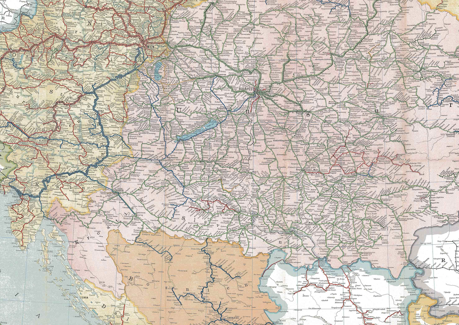 Detail of the railway map of the Austro-Hungarian empire in 1911 (Wikimedia Commons)