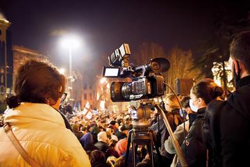 Journalists film protests in Tbilisi Journalists film protests in Tbilisi