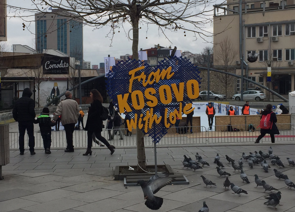 Preparations in Prishtina for the ten-year anniversary (photo by Valerie Hopkins)