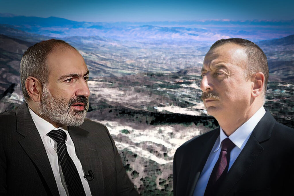 Nikol Pashinyan e Ilhan Aliyev in un fotomontaggio di OC Media