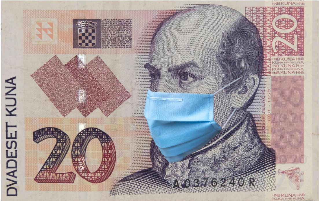 Banconota croata raffigurante il Ban Jelačić che indossa la mascherina - Illustrazione - © Space_Cat/Shutterstock 