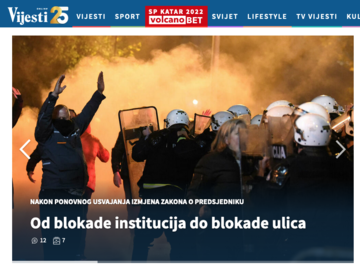 Screenshot dalla homepage del quotidiano montenegrino Vjiesti