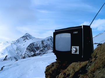 A TV set in the Caucasus mountains