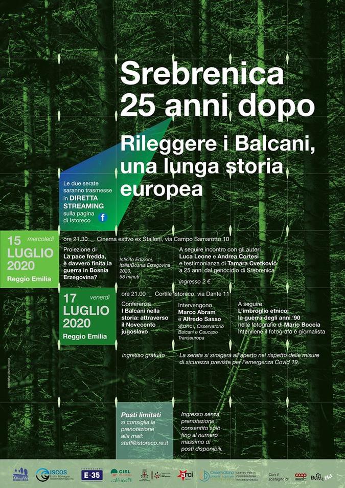 Locandina con appuntamenti di Srebrenica, 25 anni dopo. Rileggere i Balcani, una lunga storia europea