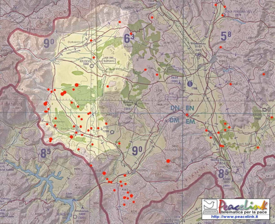 Kosovo, mappa siti bombardamenti con DU - Peacelink