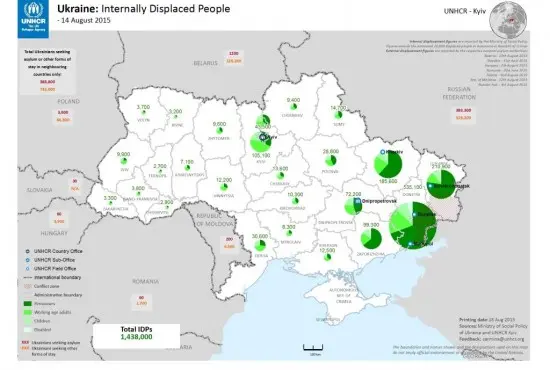 Mappa sugli sfollati interni (Unhcr. agosto 2015)