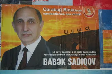 Electoral poster of one of the candidates of the "Karabakh" bloc (photo: A. Geybullayeva) Electoral poster of one of the candidates of the "Karabakh" bloc (photo: A. Geybullayeva)
