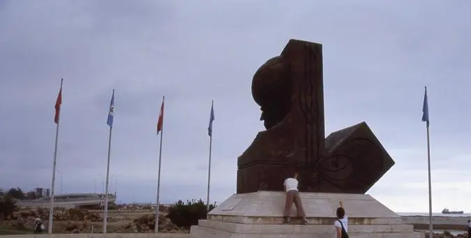 The imperious profile of a modern bust of Suliman the Magnificent (Kanuni) on the seafront of Trabzon