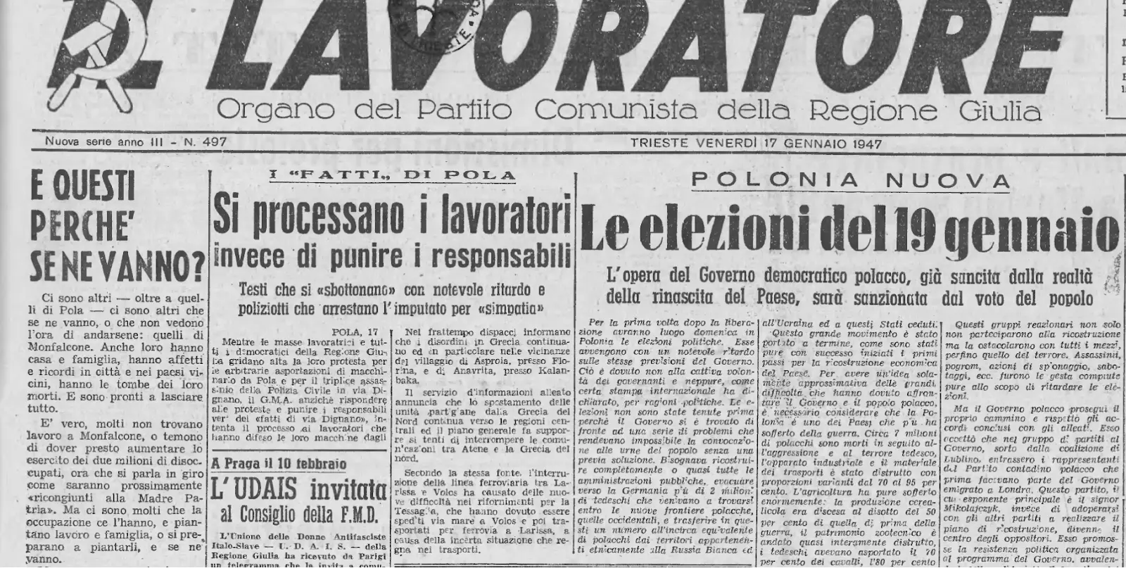“E questi perché se ne vanno?,” Il Lavoratore, 17 gennaio 1947