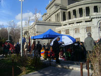 Lo stand di Hovhannisyan in sciopero della fame in Piazza della Libertà (Foto Ilenia Santin) Lo stand di Hovhannisyan in sciopero della fame in Piazza della Libertà (Foto Ilenia Santin)