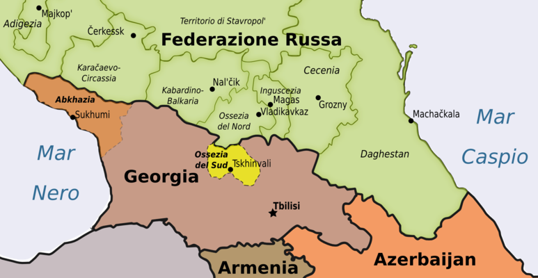 Ossezia del Sud (in giallo) - Mappa di Osservatorio Balcani e Caucaso Ossezia del Sud (in giallo) - Mappa di Osservatorio Balcani e Caucaso