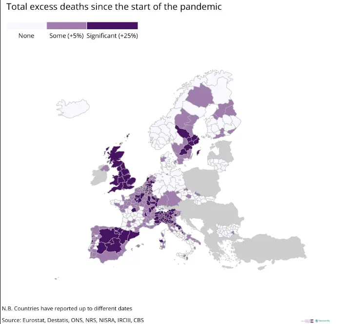 mappa delle morti in eccesso in Europa mappa delle morti in eccesso in Europa