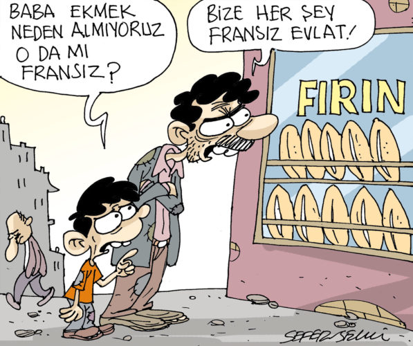 – Papà, perché non compriamo il pane? Anche quello è francese? – Figliolo, per noi ogni cosa è francese! – Papà, perché non compriamo il pane? Anche quello è francese? – Figliolo, per noi ogni cosa è francese!