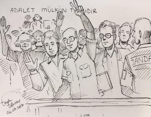I disegni di Tarık Tolunay fatti durante il processo a Cumhuryet © Tarık Tolunay