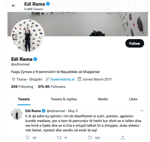 Twitter di Edi Rama Twitter di Edi Rama