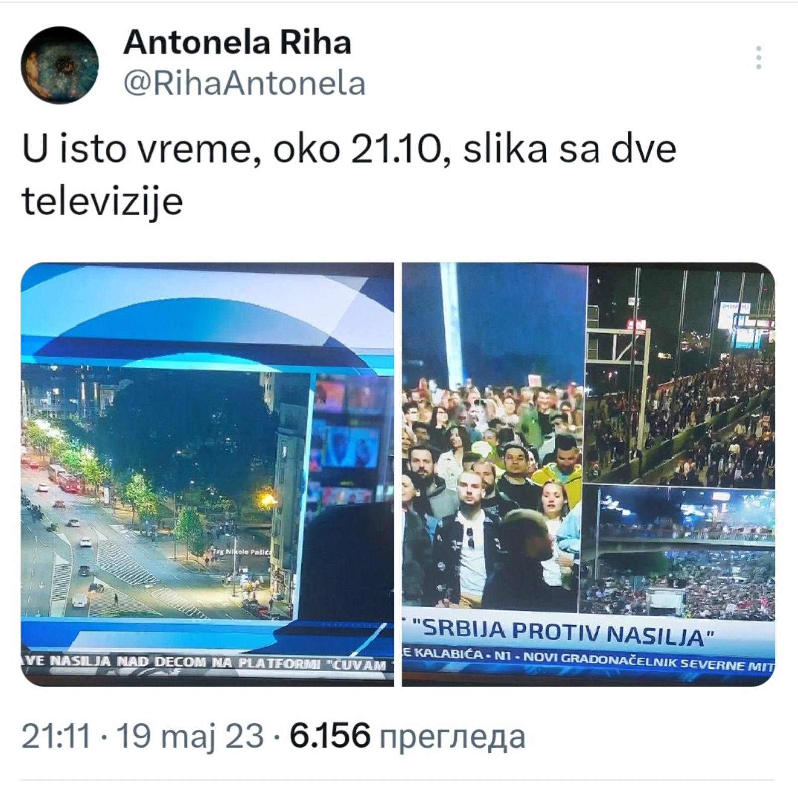 Come è stata riportata la manifestazione da tv Pink (a sinistra) e dalla N1 (a destra)