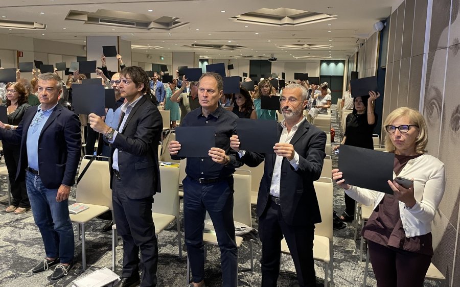 Durante il flashmob della FNSI (foto FNSI) Durante il flashmob della FNSI (foto FNSI)