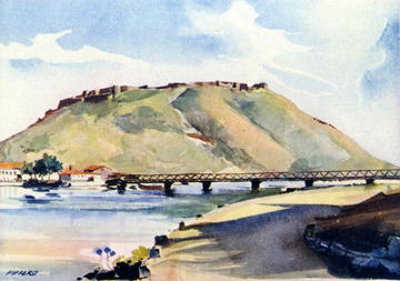 Scutari – La fortezza – Dipinto di Luigi Piffero – 1940 –             Edizione del Turismo Albanese – © Franco Tagliarini