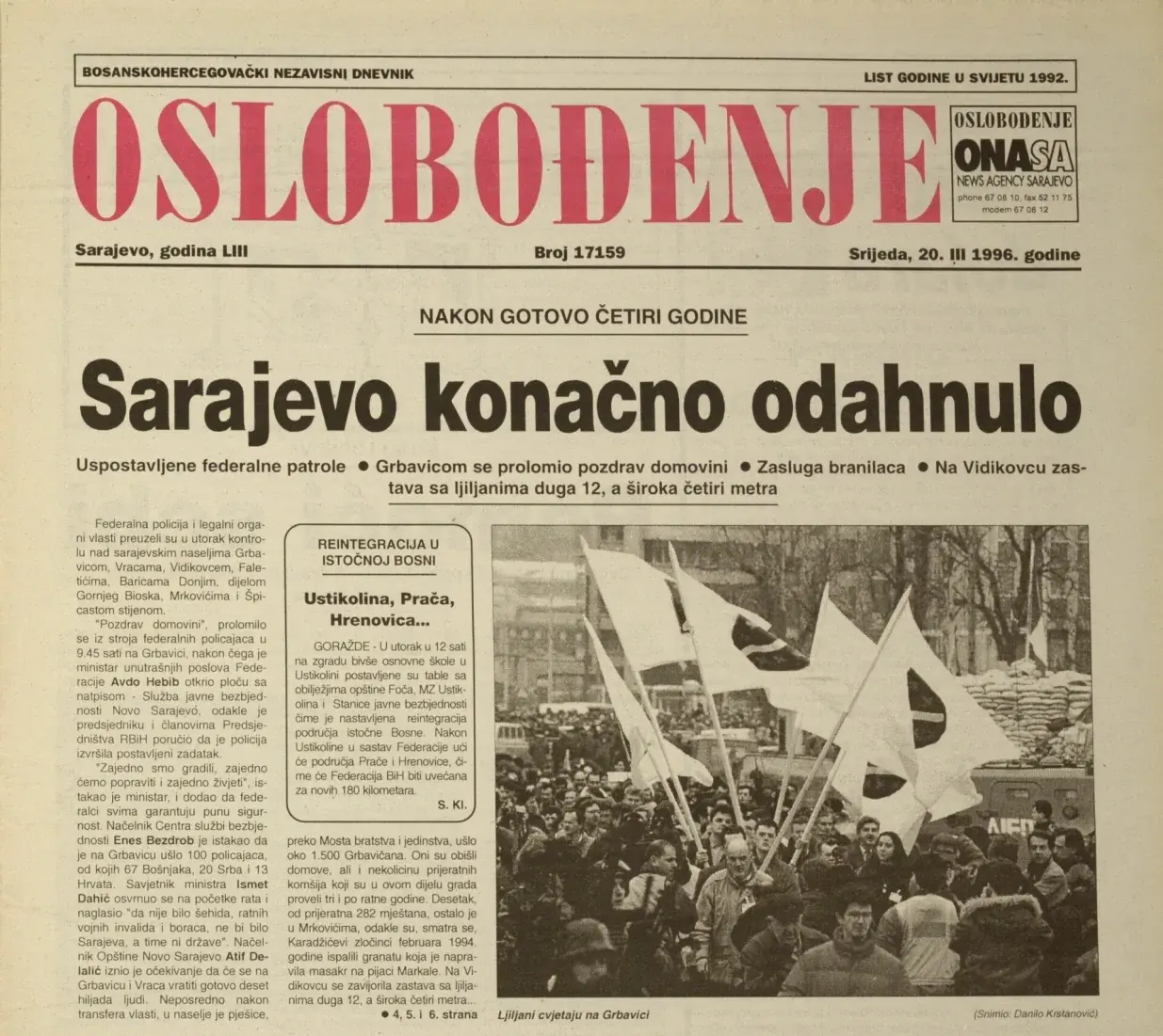 Oslobođenje  20. marta 1996.