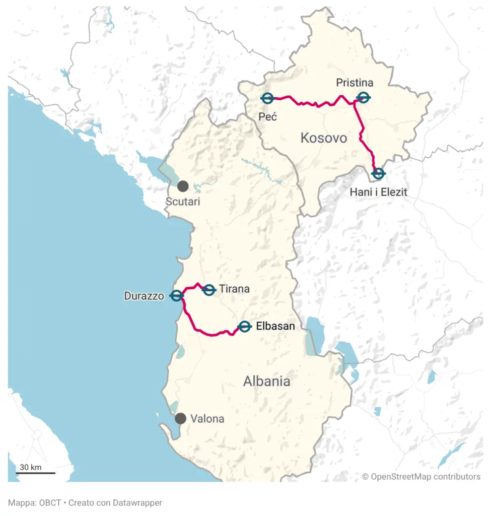 Linee ferroviarie in Albania e Kosovo