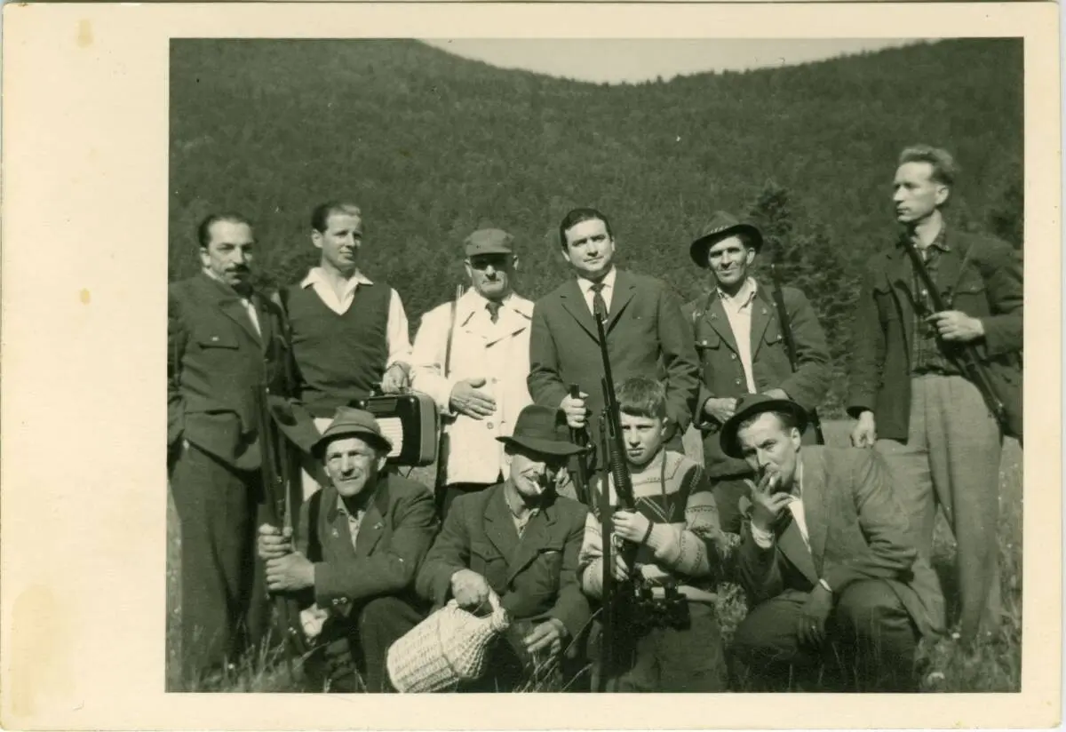 Caccia con ospiti italiani vicino a Cerknica nel 1959. © Private collection of Silvana Orel Kos