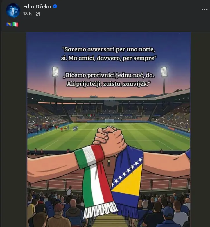 Il post di Edin Džeko sul suo profilo Facebook il 30 marzo 2026