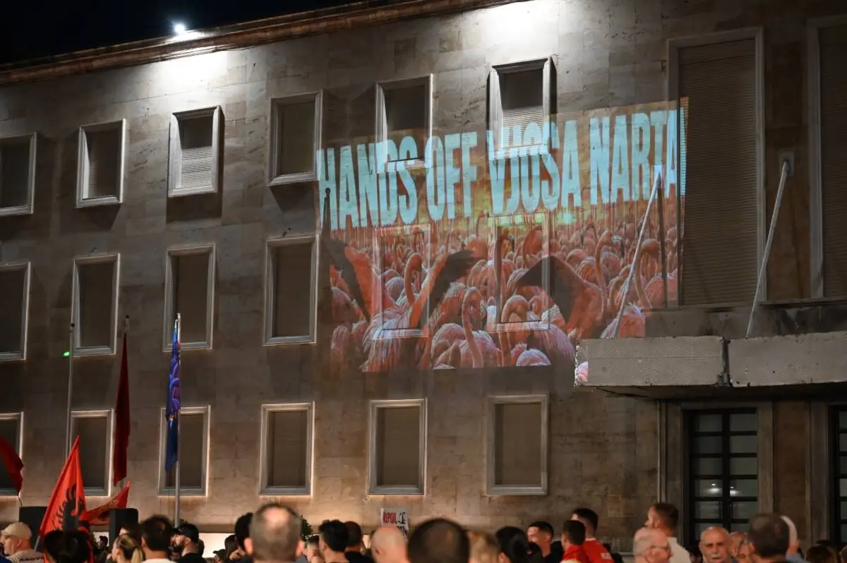 The projection on the wall of the Prime Minister's building, photo Citizens.al